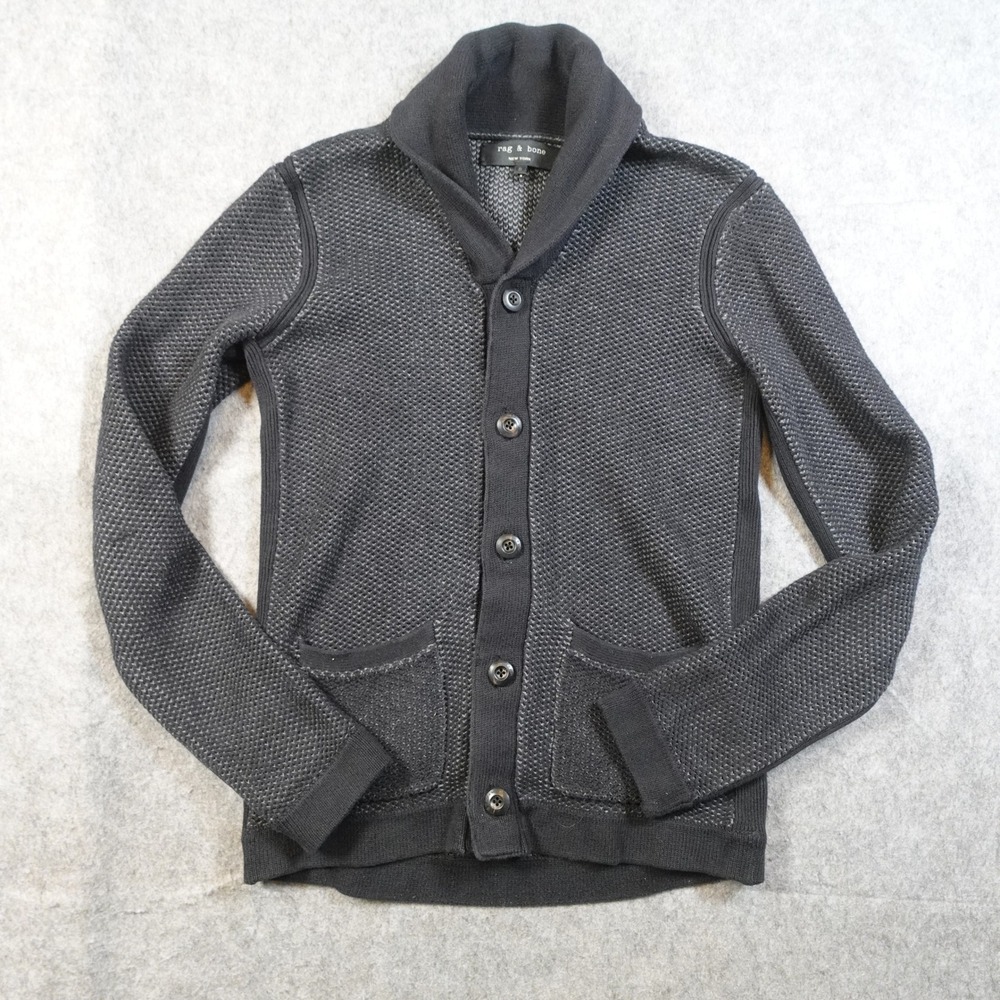 Rag Bone Sweater Mens Small Gray Shawl Collar Chunky Knit Cardigan Cotton